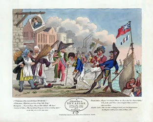 Powrót z najazdu, czyli Napoleon w nonplus, publikacja 1803 (akwaforta ręcznie kolorowana)